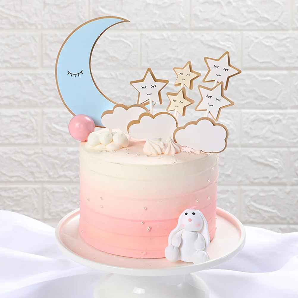 

18PCS Star Cloud Cartoon Moon Star Cloud Cake Picks for Evening Birthday Home Party
