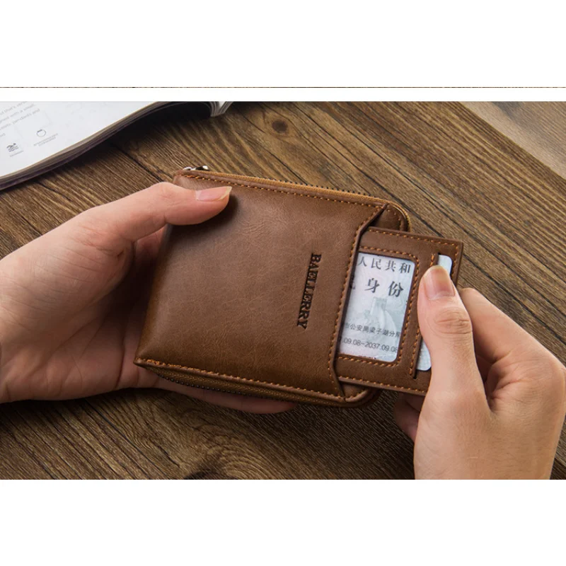 Men's Wallets Retro PU Leather Horizontal Money Bags High Capacity Card Bag Young Men's Credit Card Holders Zipper Coin Purses