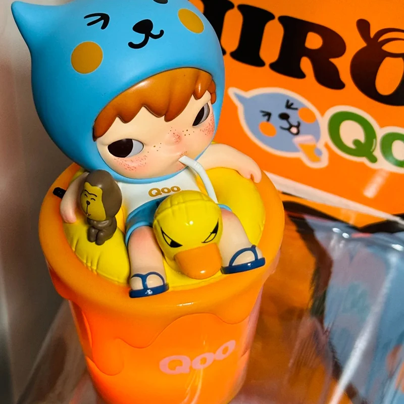 Фото Подлинная кукла POPMART Hirono Panda & Hirono×Qoo, румянец после питья, фигурка, подвесная подвеска-карточка, модный модный подарок №5