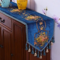 luxury royal blue table runner table cover european embroidery chenille table cloth high end prom wedding party table decoration