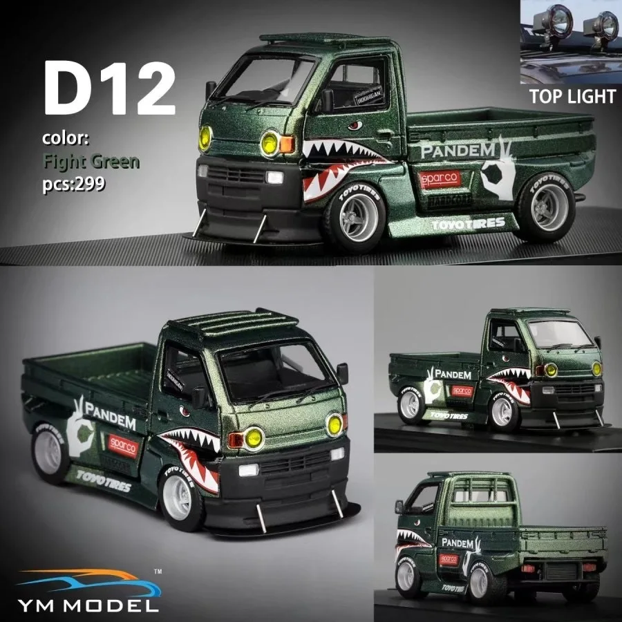 

YM 1:64 Pandem Carry D12 Gradient Green Mini Pickup Resin Diorama Car Model Collection Miniature Carros Toys