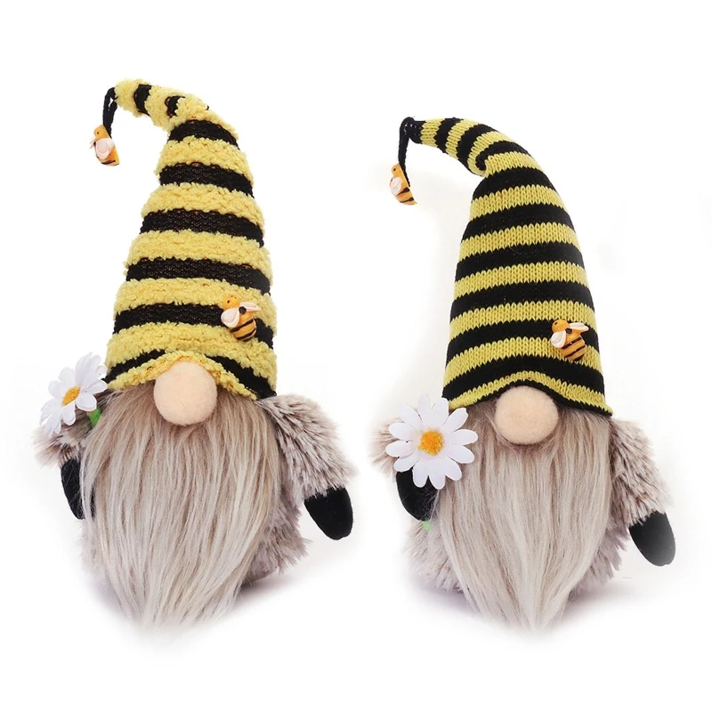 

F1CD пчела гном вязаная полосатая шляпа гномы Многоярусное раннее украшение эльфа для дома фермерский декор для кухни и рабочего стола