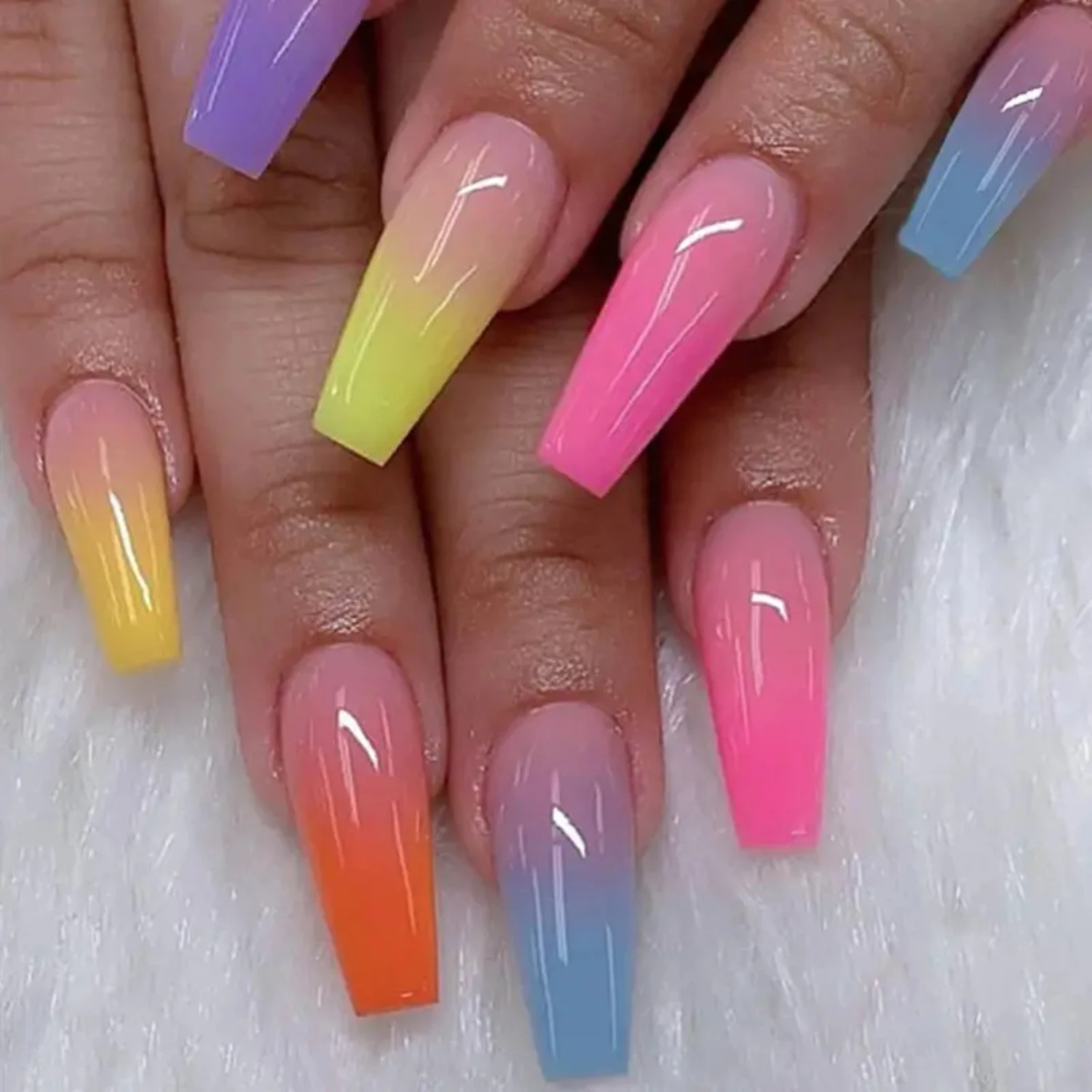 Fluorescent Gradient Long Length Press-On Manicure Gel Nail Kit - 24 Pcs Colourpop Fake Nails