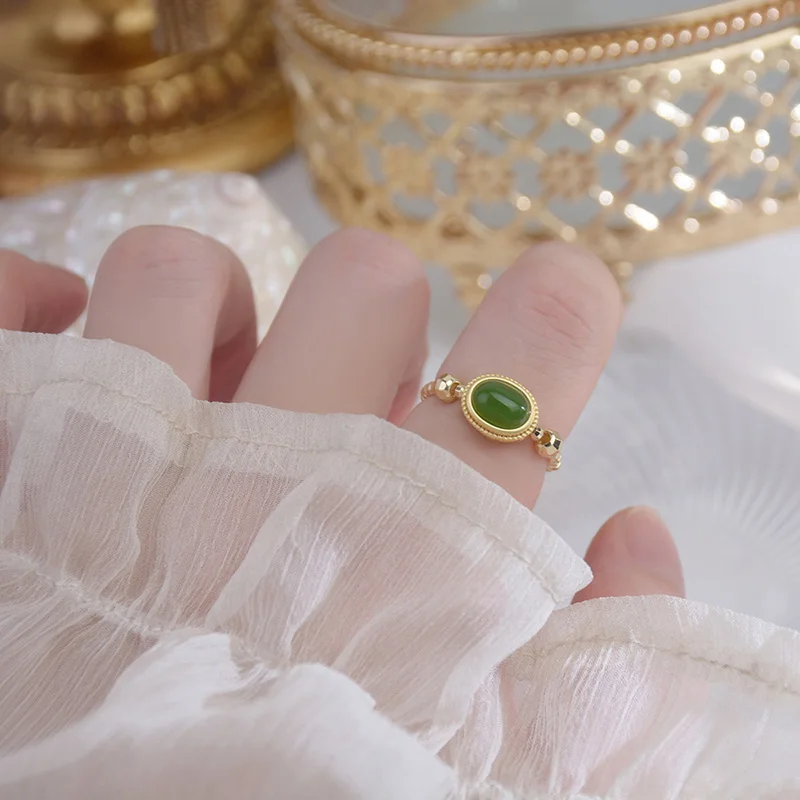 

Retro Classic Green Natural Stone Elastic Cord Beaded Rings for Women Ins Hot Sale New Knuckle Rings Ladies Jewelry Accessories