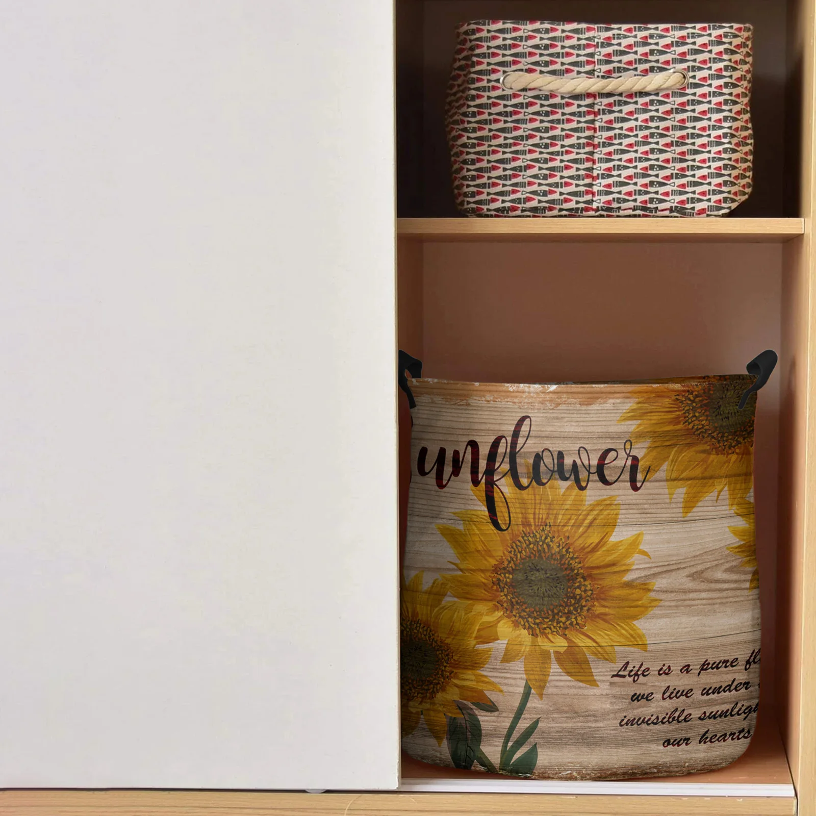 Корзина для грязного белья в стиле ретро с подсолнухом | Дом и сад