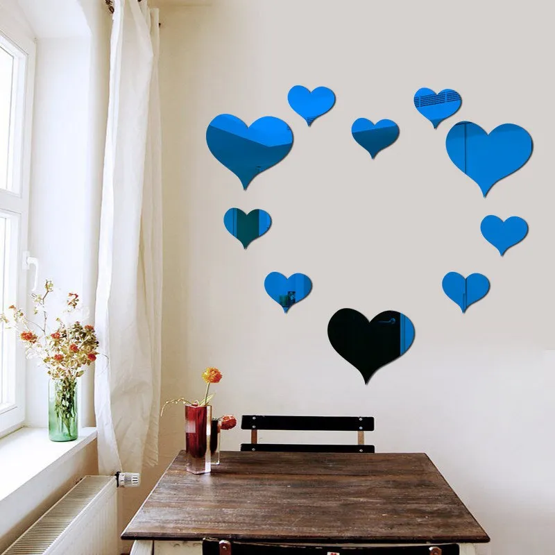 

Wall Sticker Love Heart Shaped Art Stick-On Dining Mirror Bedroom Decors
