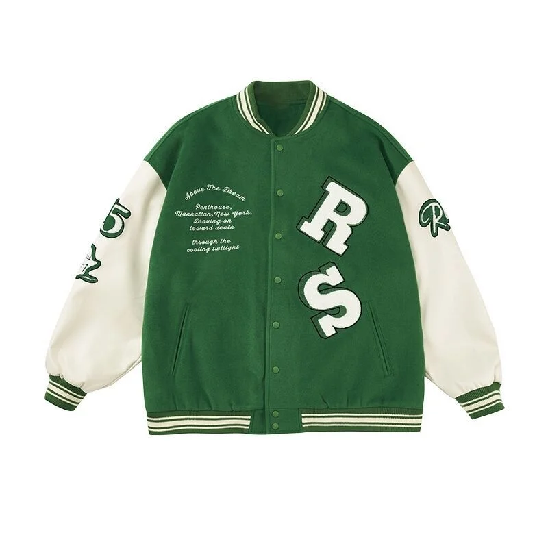 

RS Letter Harajuku Baseball Jackets Coat Men Patchwork Spring Autumn Bomber Uniform Hip Hop Long Sleeve Female Outerwear