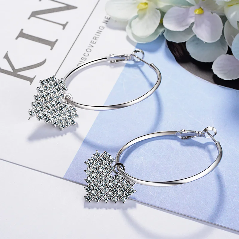 

Heart Zircon Women's Hoop Earrings 925 Stamp Fashion LOVE Dangle Earrings Wedding Luxury Jewelry 2022 Trend New