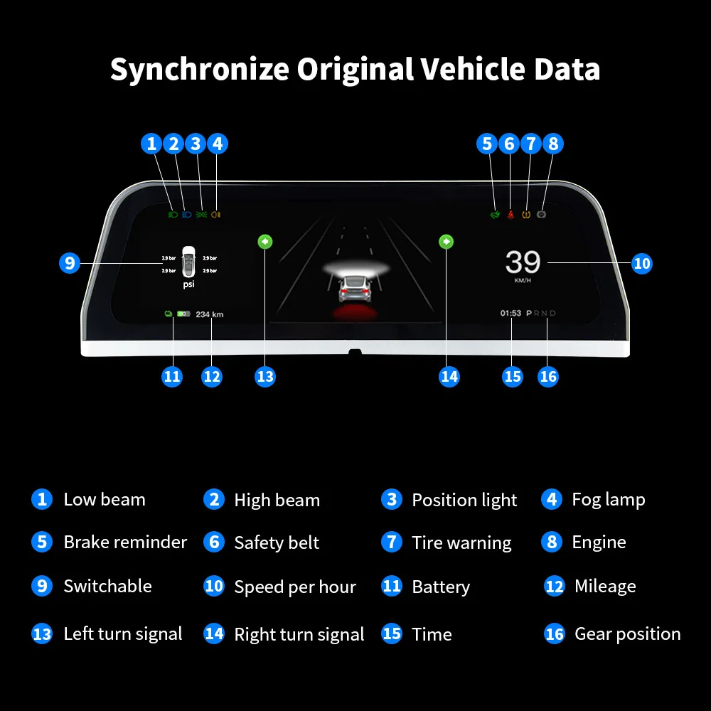 ​ Для Tesla Model 3 Y Цифровая приборная панель Heads Up Дисплей Android Auto 9 66-дюймовый IPS-экран