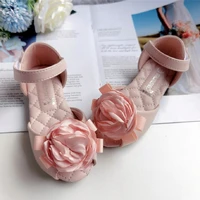 sweet and romantic girls sandals summer 2022 soft sole fish mouth flat shoes children princess flower wedding party shoes