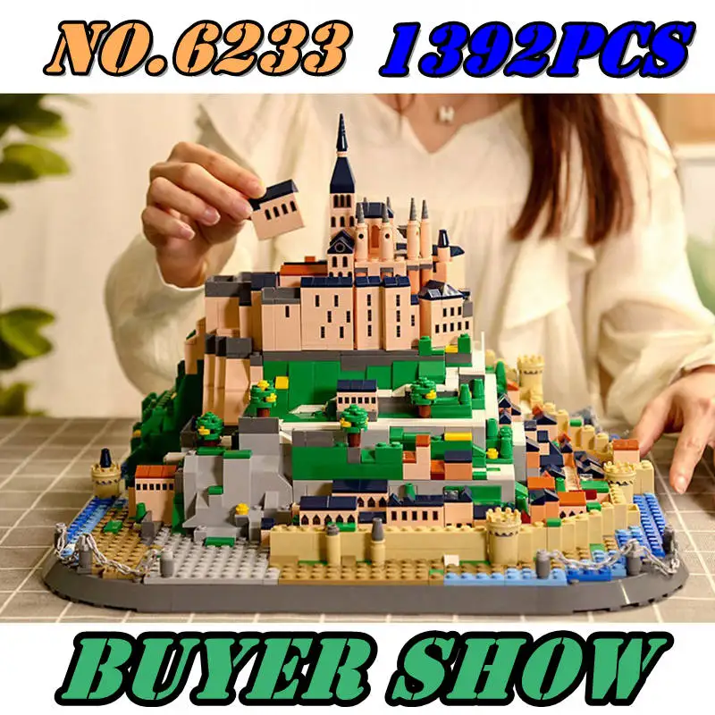 

Model City Architecture France Mont-Saint-Michel World Architecture Street View Building Blocks Set Moc Bricks DIY Assembled Toy