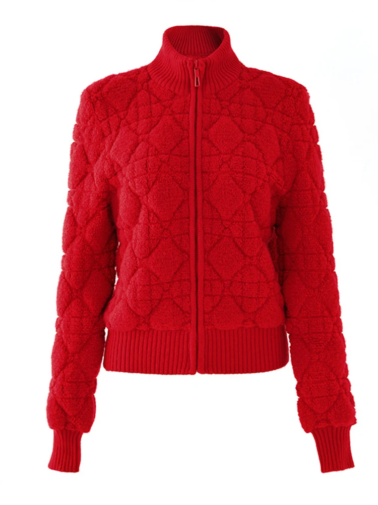 

HIGH STREET Newest 2023 Fall Winter Fashion Designer Jacket Women's Stand Collar Wool Knitting Zipper Cardigan