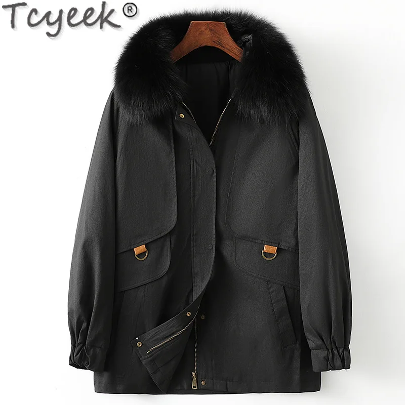 

Tcyeek 2021 Fur Coat Ladies Winter Raccoon Fur Collar Coat Women Parka Jacket Rabbit Fur Liner Lady Outwear Warm Casaco Feminino