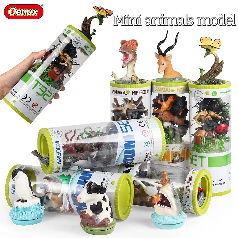 

Oenux Zoo Animals Model Lion Shark Bee T-REX Penguin Cow Horse Hen Action Figures Cute Education Miniature Playset Kid Toy Gift
