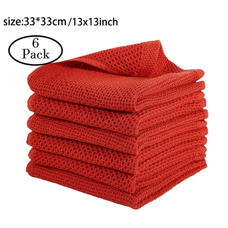 

6Pack 100% Cotton Waffle Weave Kitchen Dish Cloths, Ultra Soft Absorbent Quick Drying Dish Towels 13Inch X 13Inch