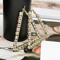 luxury shiny rhinestone big triangle earrings for women statement geometric metal hoop earrings fashion party wedding jewelry