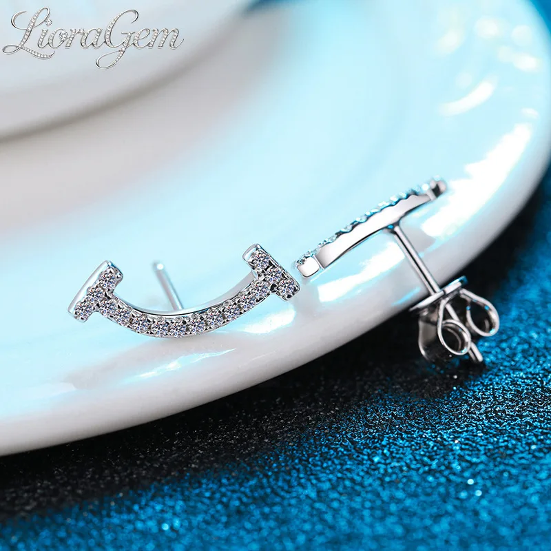 Фото Серьги LioraGem Sweet Smiling Moissanite, уникальные геометрические серьги-гвоздики с бриллиантами, платиновый стерлинговый серебряный сплав PT950, подарок для девушки №1