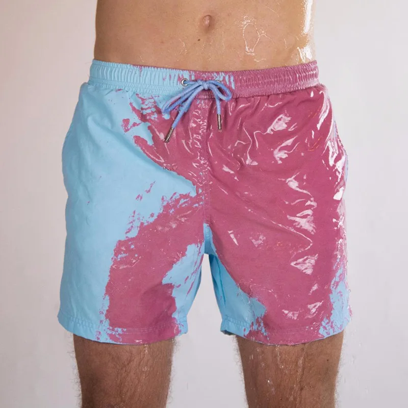 Bañadores que cambian de color para hombre, pantalones de playa termocrómicos, pantalones cortos de secado rápido de talla grande, novedad de 2022