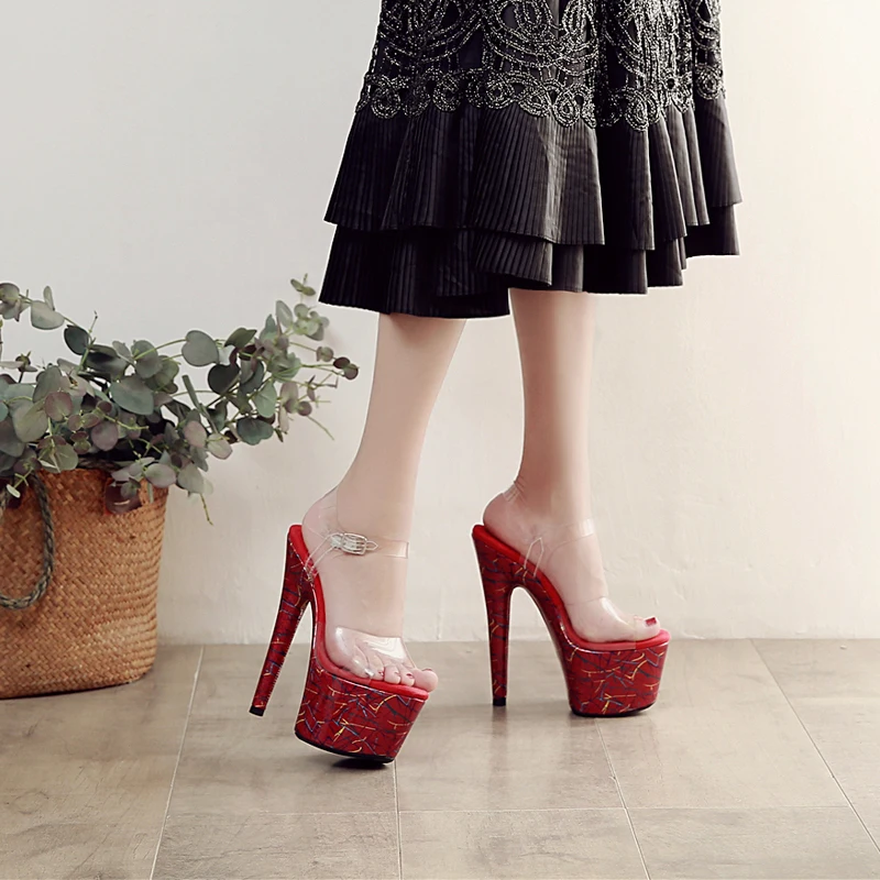 Leecabe sexy stiletto PVC upper high heel pink plating platform jelly shoe sexy lady pole dancing sandals ladies shoes