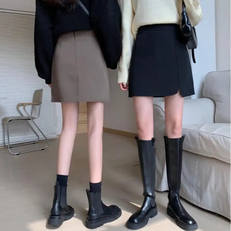 

Women High Waist Mini Skirts 2022 Spring Summer Elegant Ladies Solid Color Above Knee Length Skirts Street Casual Skirts Female