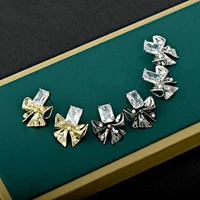 2022 new fashion high end metal bow square zircon womens earrings s925 silver needle new all match earrings womens earrings