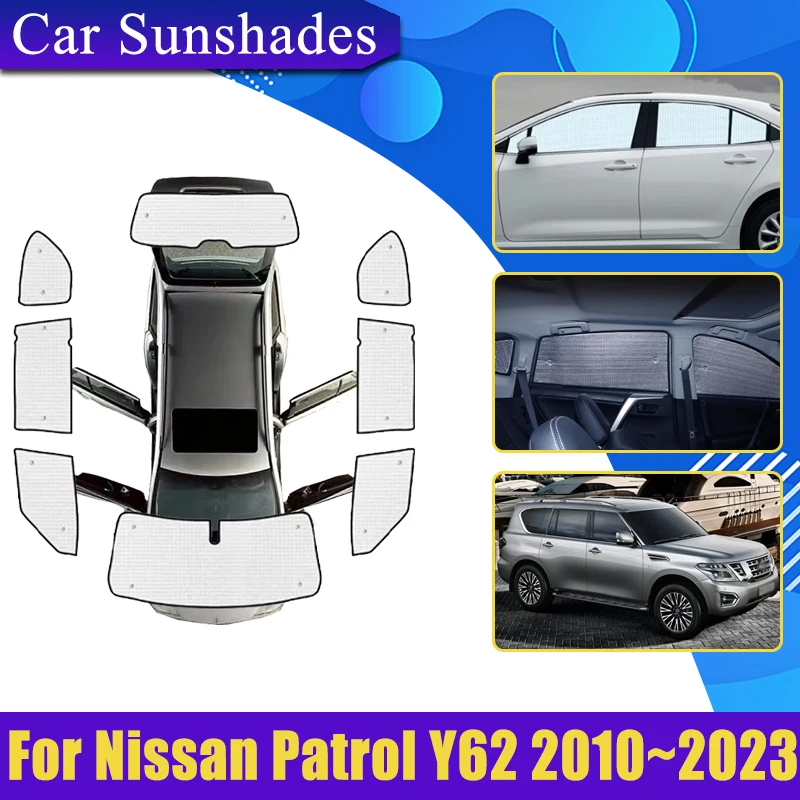 Фото Солнцезащитный козырек с полным покрытием для Nissan Patrol Y62 2010 2011 ~ 2023 Infiniti QX56 QX80, солнцезащитный козырек для автомобиля, теплоизоляция, аксессуары с защитой от ультрафиолета №1