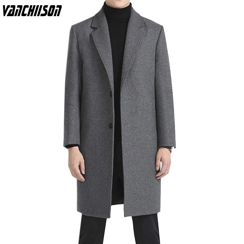 

Men Extra Long Coat 40% Wool Casemere Blends Outwear for Autumn Winter Lapel Korean Style Young Male Warm Thick Clothes 00047718