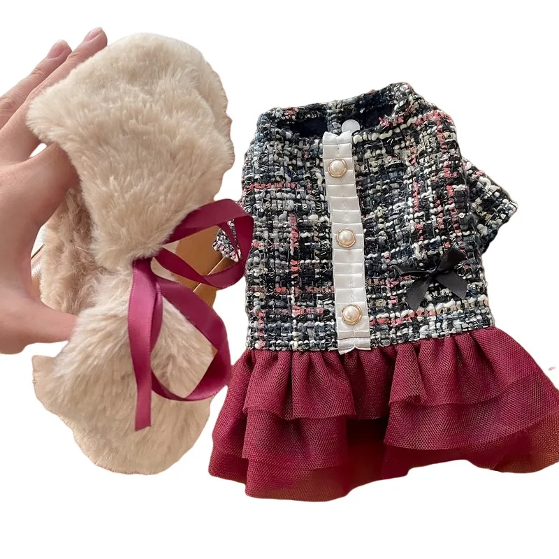 

Зимнее платье для собак, платья для кошек, милая Одежда для девочек, одежда для собак, шарф, одежда для чихуахуа, йоркширского померанского м...