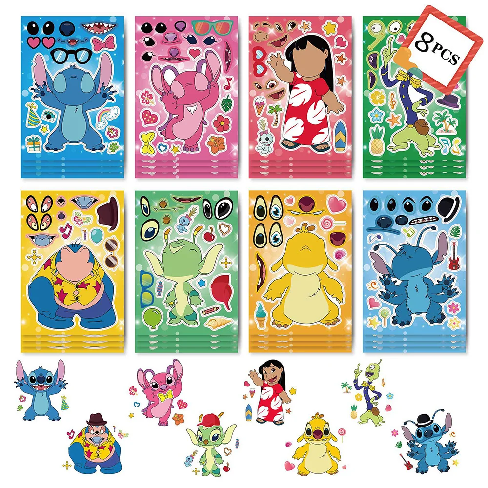 

8/16Sheets Disney Stitch DIY Puzzle Game Sticker DIY Phone Laptop Luggage Skateboard Graffiti Decals Fun for Kid Gift