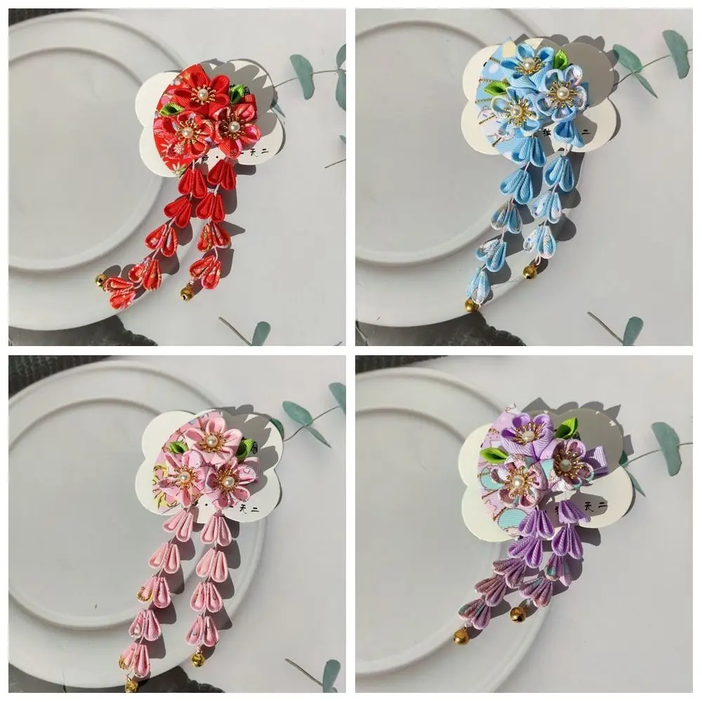 Милые кисточки с кисточками веер заколка для волос цветочная ткань японское