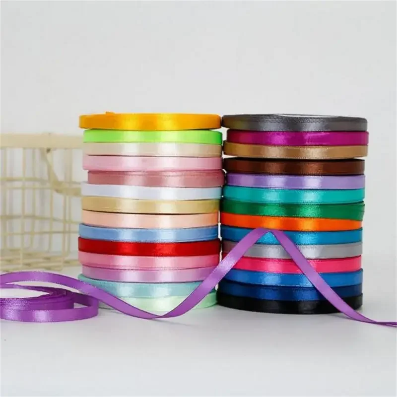 1-10Rolls 25Yards 6mm Satin Ribbons For Crafts Bow Handmade Gift Wrap Partys Christmas Wedding Decorative Artificial Accessories