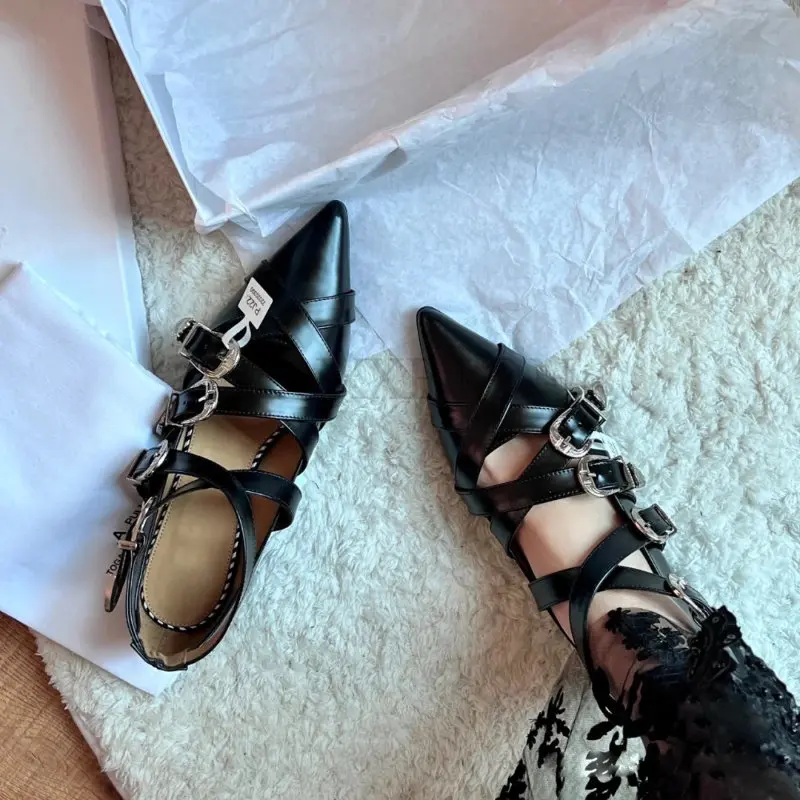 Pointed Toe Women Pumps New Arrivals Belt Buckle Thick Low Heels Black Beige Office Paty Pumps Dress Shoes Woman Cross Tied