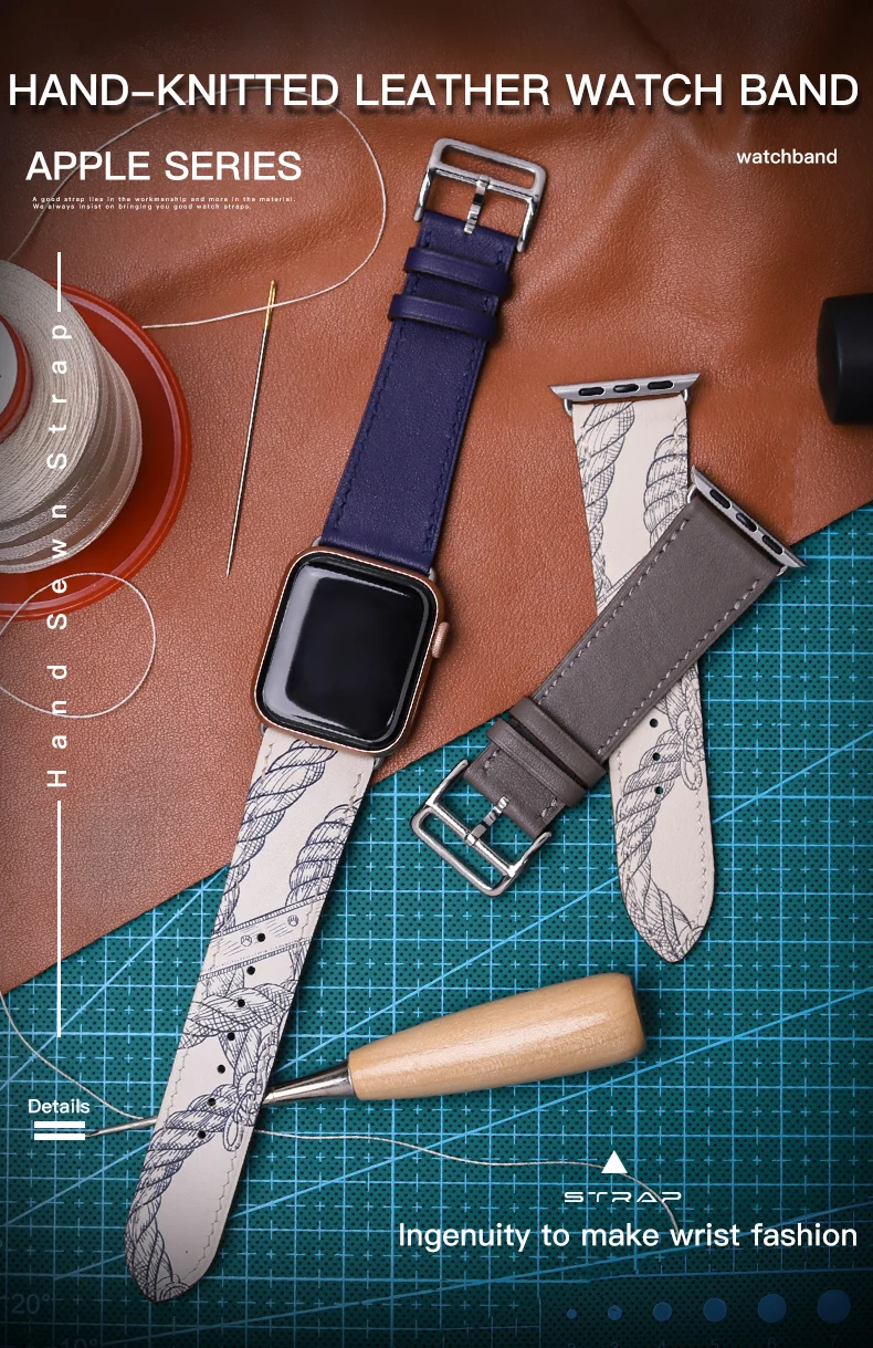 2023 Apple Watch Strap Ultra 49 45 41 44 40 42 38mm Genuine Leather Correa Hand Stitched Apple Bracelet 8 7 6 5 4 3 2 SE iWatch