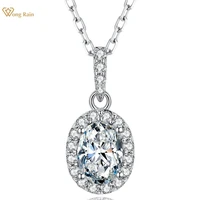 wong rain 925 sterling silver vvs1 d color 1ct oval real moissanite gemstone simple women pendent necklace fine jewelry with gra