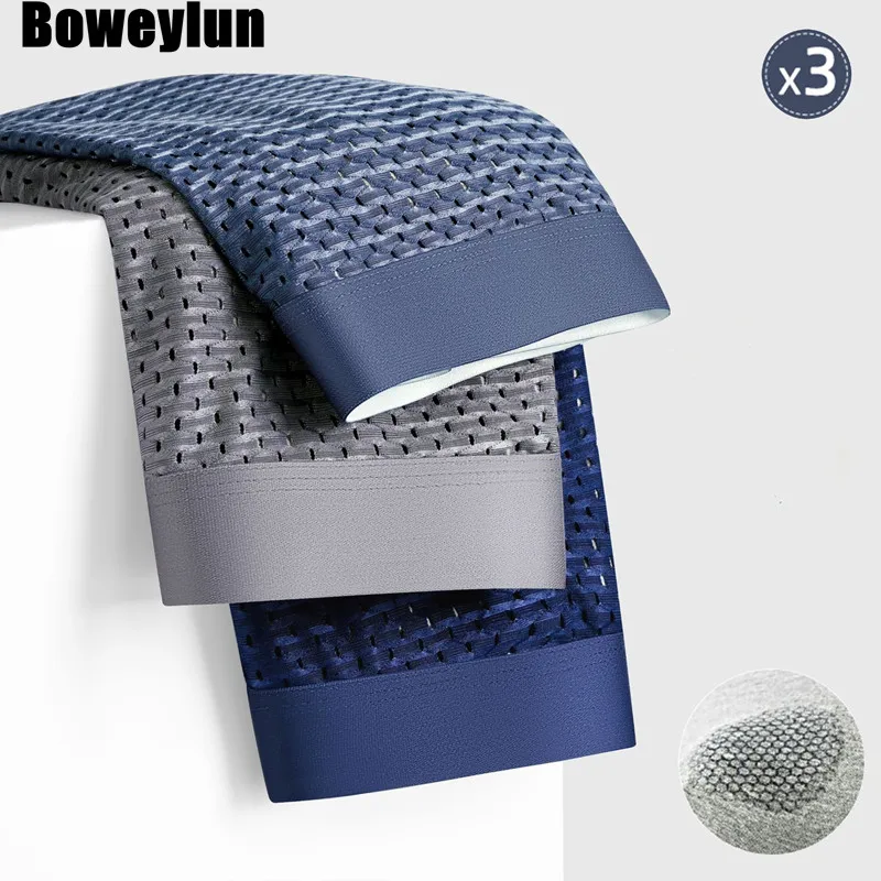 

Boweylun SummerNew Ultra-thin Ice Silk Mesh Men's Underpants Hollow Breathable Skin-friendly Quick-drying Boxer Shorts