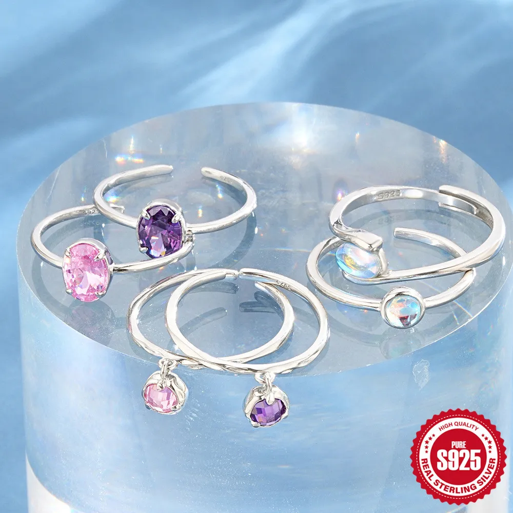 Женское открытое геометрическое кольцо из серебра 925 пробы с цирконом