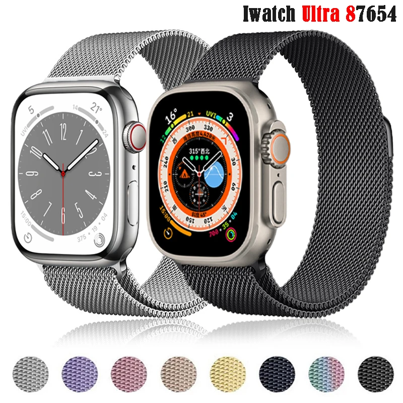 

Milanese strap For Apple watch band Ultra 49mm 45mm 44mm 42mm 38mm 40mm 41mm stainles steel bracelet iwatch series 8 7 6 SE 5 4
