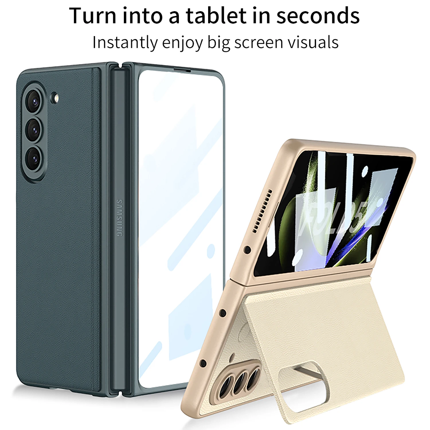 For Samsung Galaxy Z Fold 5 Case Ultra Thin Matte Folding Flap Bracket Leather With Tempered Film All Inclusive Shockproof Cover