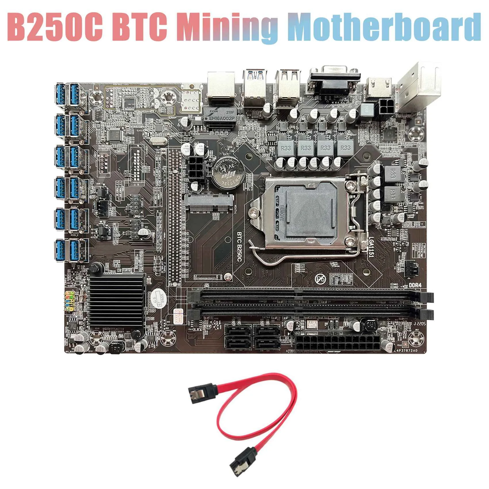 B250C BTC Mining Motherboard+SATA Cable 12XPCIE to USB3.0 Graphics Card Slot LGA1151 DDR4 MSATA ETH Miner Motherboard | Компьютеры и
