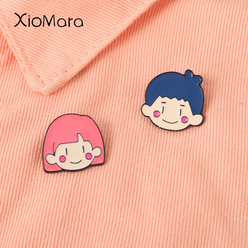 

Cute Couples Enamel Pin Cartoon Pink Girl Blue Boy Brooches On Clothes Lapel Pins Jewelry Accessories Gifts for Lovers