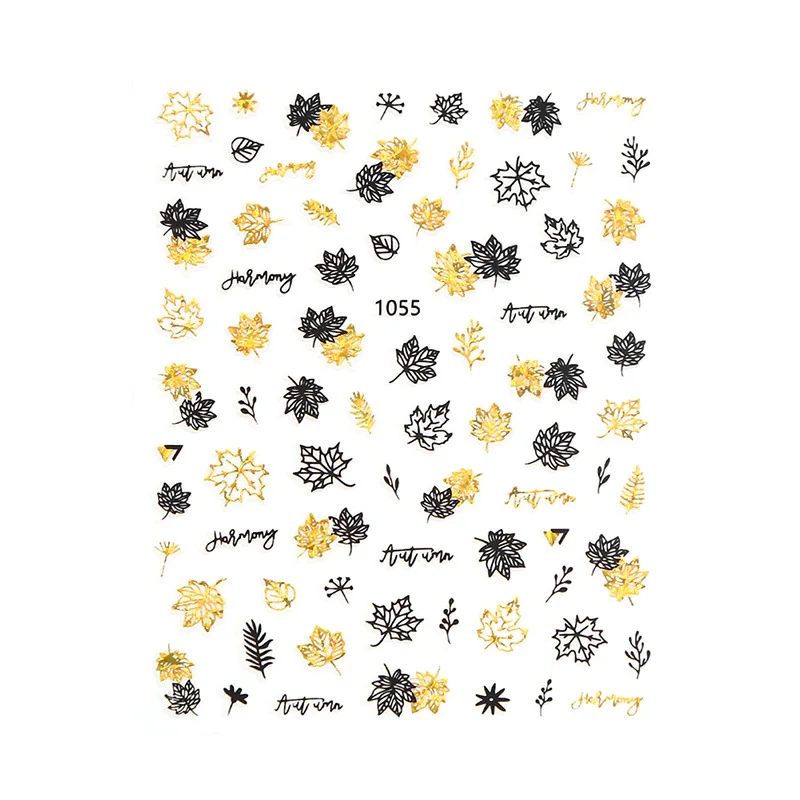 

Hot Sale 3D Black Leaf 3D Stickers Nail Decals Maple Design Laser Shinning Manicure Decoration Nail Art Slider Adhesive Tip