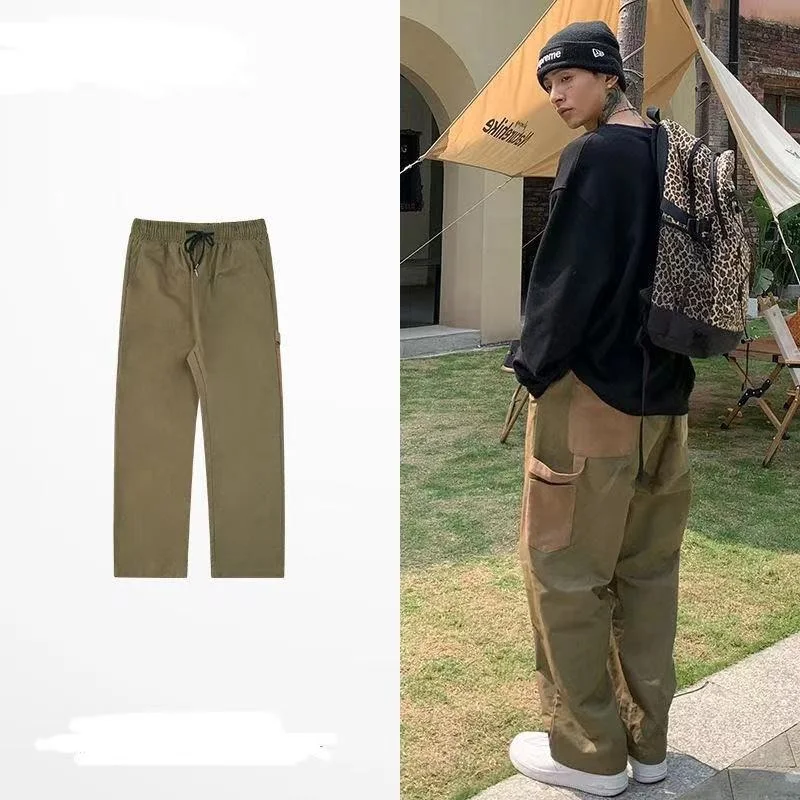 

American retro work clothes fashion brand contrast color pocket versatile leisure fried Street ancient leisure pants men's