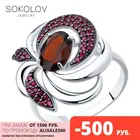 Кольцо SOKOLOV из серебра с гранатом и красными фианитами, Серебро, 925, Женское, Оригинальная продукция