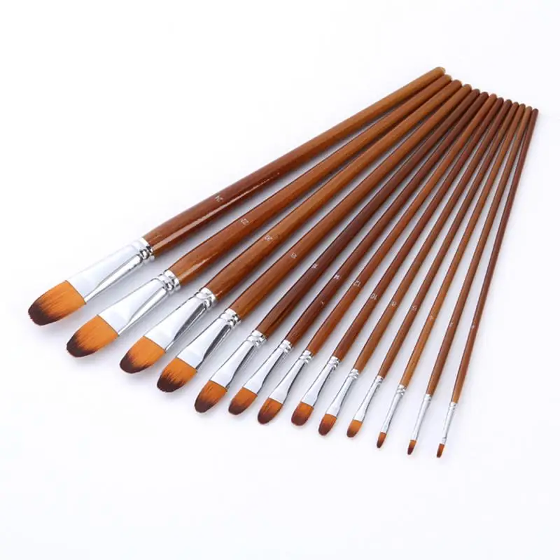

13Pcs Artist Filbert Nylon Hair Acrylic Painting Brush Set Long Handle School Drawing Tool Watercolor Brush For Art Dropship