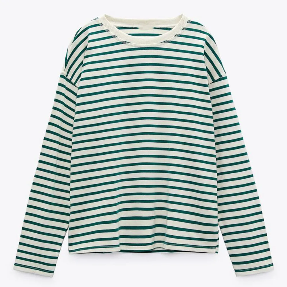 

PB & ZA2022 early spring new women's striped fashion all-match classic temperament commuting round neck long sleeve T-shirt