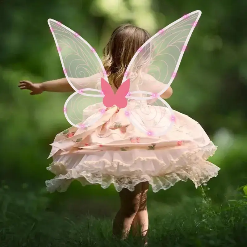 

LED Fairy Butterfly Wings Girls Sparkling Sheer Wings Dress Up Halloween Birthday Party Cosplay Costume Angel Wings for Kids