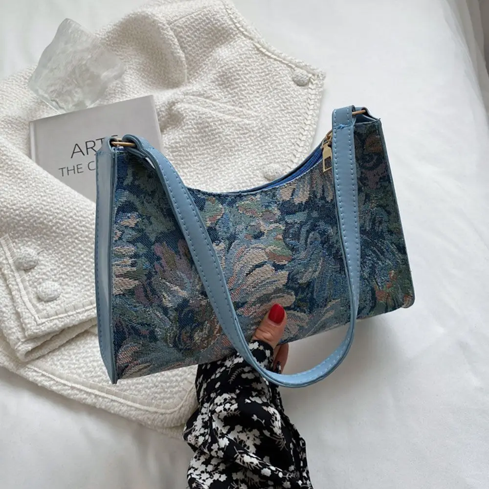 

Женская сумка под подмышку в стиле ретро, модная новинка 2022, сумка на плечо с масляной живописью, Симпатичные простые сумки и кошельки, женск...