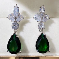 lxoen green teardrop cubic zircon dangle earrings for women wedding jewelry dinner dress