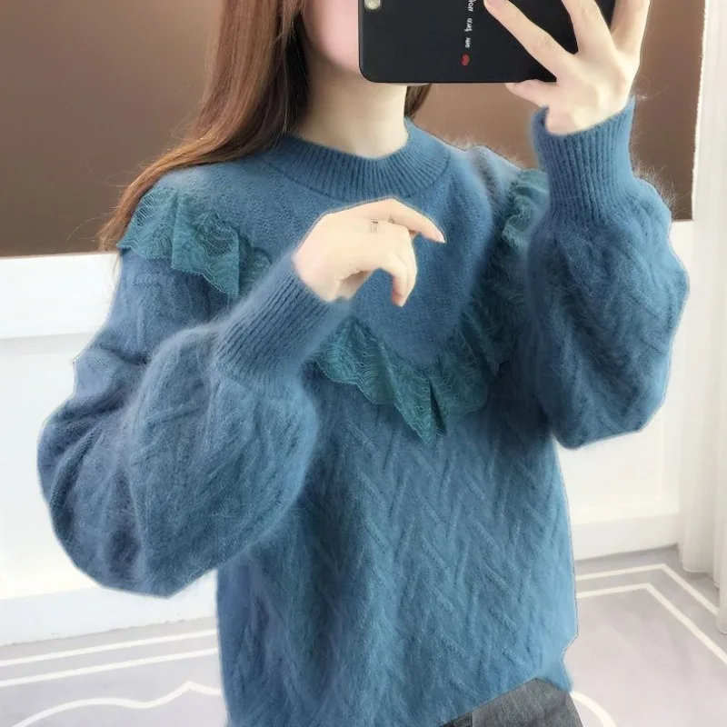 Fashion New Women's Imitation Mink Cashmere Sweater Autumn and Winter Ladies Thickened Warm Female Knitted Base Shirt
