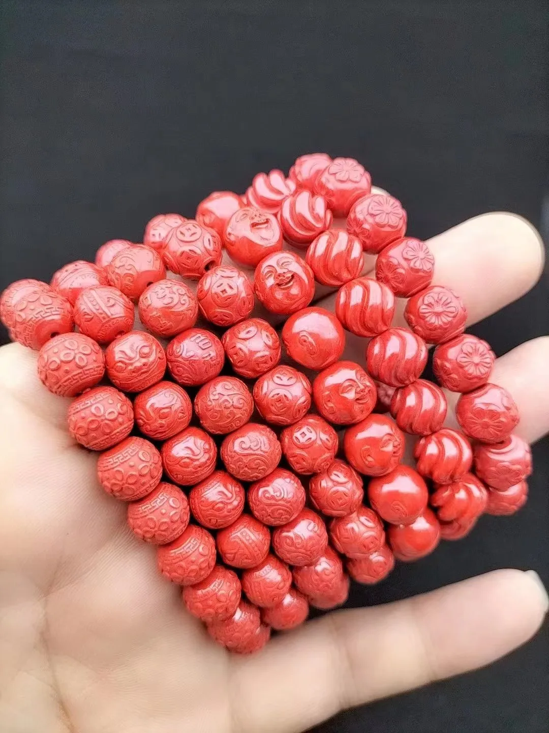 Natural 100% real red Cinnabar Jade carved  A variety of treasures beads bracelets for couples woman men Gift with jade bracelet